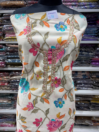 Party Wear Muslin Designer Suit fabric with muslin dupatta (With Extra Lining Included)
