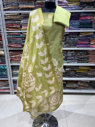 Green Chanderi Office Wear Designer Suit fabric with silk dupatta