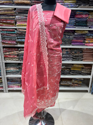 Pink Crushed Shimmer Party Wear Designer Suit fabric with dupatta