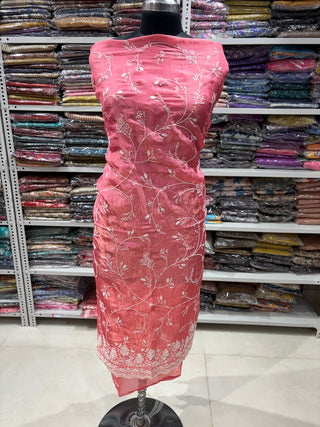 Pink Crushed Shimmer Party Wear Designer Suit fabric with dupatta