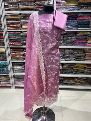 Mauve Crushed Shimmer Party Wear Designer Suit fabric with dupatta