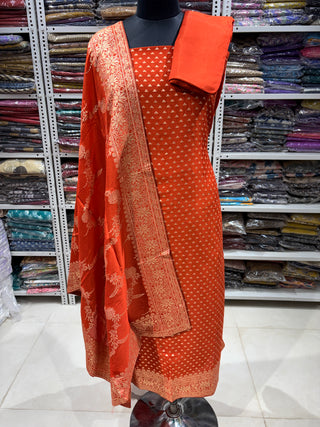 Orange (Fanta) Color Silk Party Wear Designer Suit fabric with banarasi dupatta