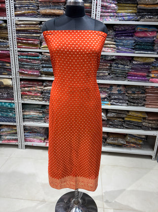 Orange (Fanta) Color Silk Party Wear Designer Suit fabric with banarasi dupatta