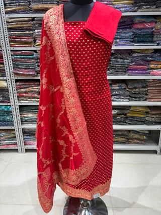 Red Color Silk Party Wear Designer Suit fabric with banarasi dupatta