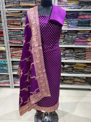 Wine Color Silk Party Wear Designer Suit fabric with banarasi dupatta