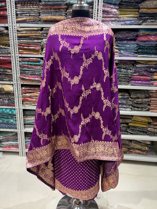 Wine Color Silk Party Wear Designer Suit fabric with banarasi dupatta