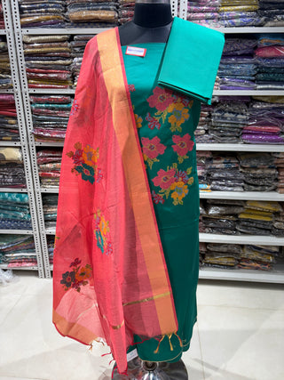 Cotton Cross Stitch Office Wear Suit Dress Material fabric with silk - Cotton Dupatta