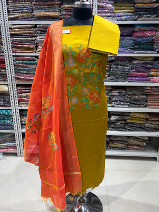 Cotton Cross Stitch Office Wear Suit Dress Material fabric with silk dupatta