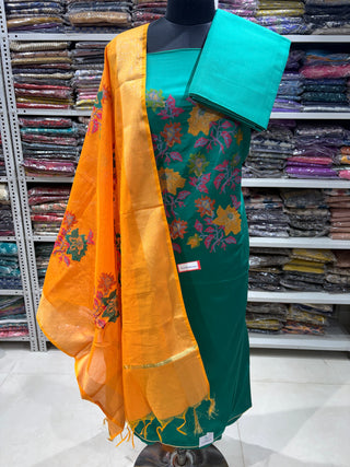 Cotton Cross Stitch Office Wear Suit Dress Material fabric with silk dupatta