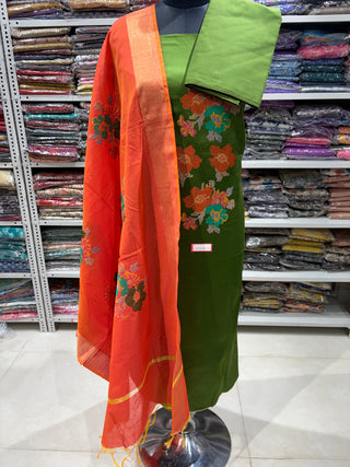 Cotton Cross Stitch Office Wear Suit Dress Material fabric with silk - Cotton Dupatta