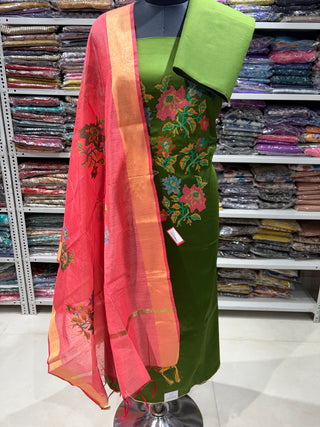 Cotton Cross Stitch Office Wear Suit Dress Material fabric with silk - Cotton Dupatta