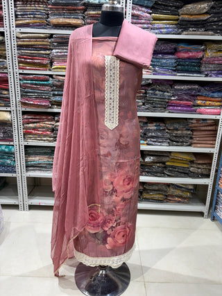 Muslin Party Wear Suit Fabric with chiffon dupatta