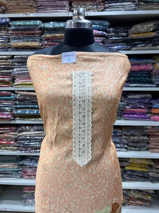 Beige Muslin Party Wear Suit Fabric with Pure Chiffon dupatta (With Extra Lining Included)