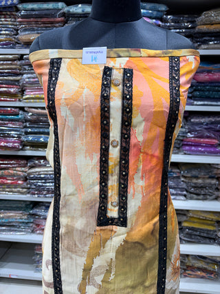 Cream Muslin Party Wear Designer Suit Material with Digital Print Dupatta