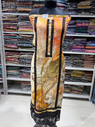 Cream Muslin Party Wear Designer Suit Material with Digital Print Dupatta