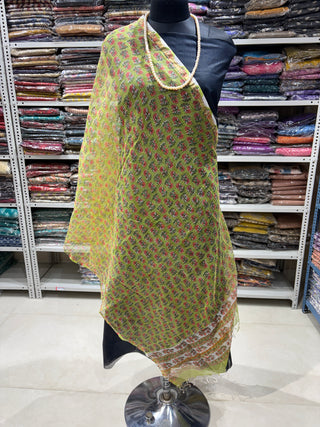 Kota Doria Dupatta with  Sanganeri print