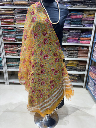 Kota Doria Dupatta (44 inch width) with  Sanganeri print