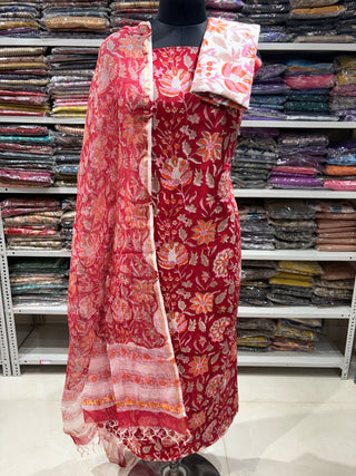 Handblock Cotton Office Wear Top  Bottom and Dupatta Combo (Suit Fabric #2325)