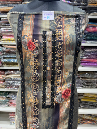 Black Party Wear Designer Suit fabric with lace work (With Extra Lining Included)