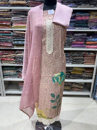 Mauve Muslin Party Wear Suit Fabric with Pure Chiffon dupatta