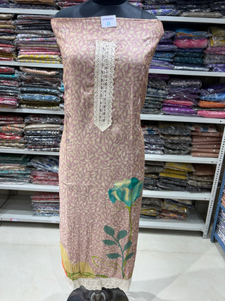 Mauve Muslin Party Wear Suit Fabric with Pure Chiffon dupatta