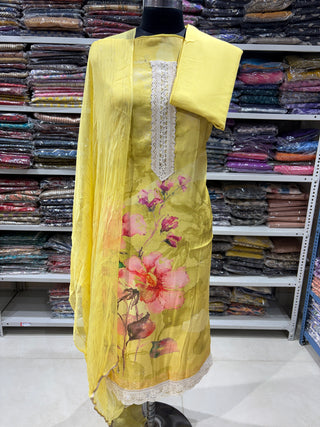 Muslin Party Wear Suit Fabric with chiffon dupatta