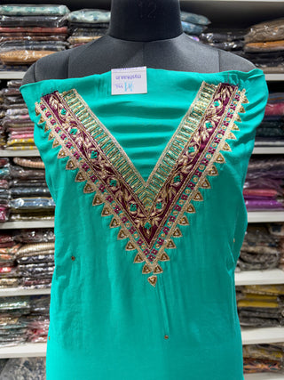 Blue Party Wear Designer Suit fabric with embroidery and banarasi dupatta