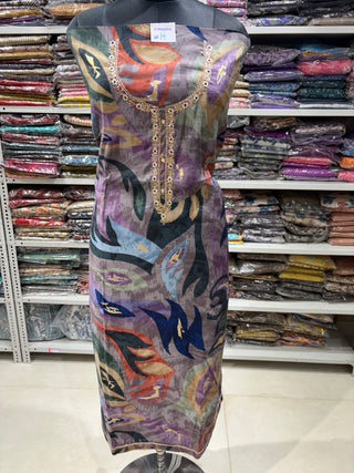 Blue Modal Silk Party Wear Designer Suit fabric with neck embroidery