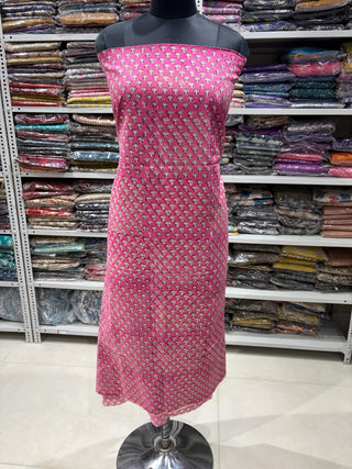 Pink Cotton Handblock Office Wear Suit fabric with Kota Doria Dupatta