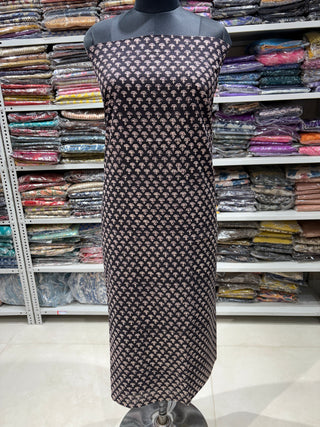 Black Cotton Handblock Office Wear Suit fabric with Kota Doria Dupatta