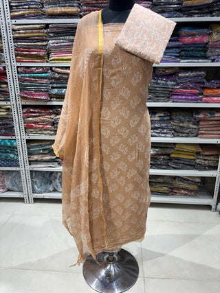 Hand block kota doria suit set for office wear (with extra lining included)