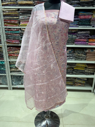 Mauve Organza Party Wear Suit Fabric with embroidery organza dupatta