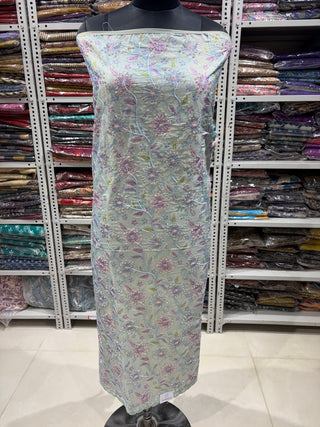 Blue Firozi Organza Party Wear Suit Fabric with embroidery organza dupatta