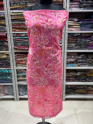 Pink Organza Party Wear Suit Fabric with embroidery organza dupatta