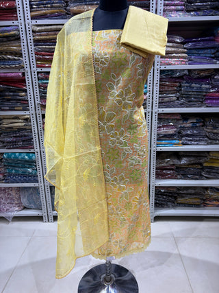 Light Green Organza Party Wear Suit Fabric with embroidery organza dupatta