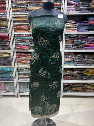 Green Crushed Shimmer Party Wear Designer Suit fabric with dupatta