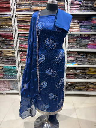 Blue Crushed Shimmer Party Wear Designer Suit fabric with dupatta