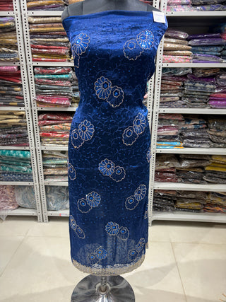 Blue Crushed Shimmer Party Wear Designer Suit fabric with dupatta