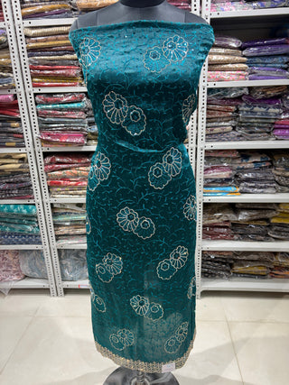Bottle Green Crushed Shimmer  Party Wear Designer Suit fabric with dupatta