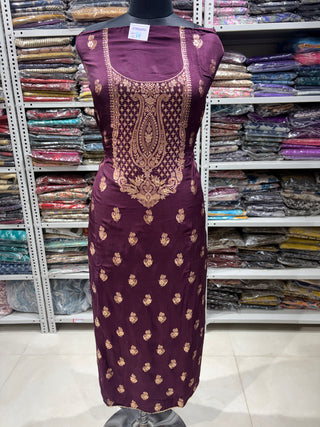 Wine color Modal Silk Party Wear suit with neck embroidery