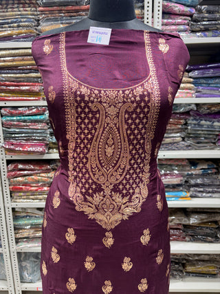 Wine color Modal Silk Party Wear suit with neck embroidery