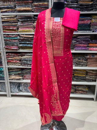 Rani Color Party Wear Dola Silk Suit Fabric and banarasi dupatta