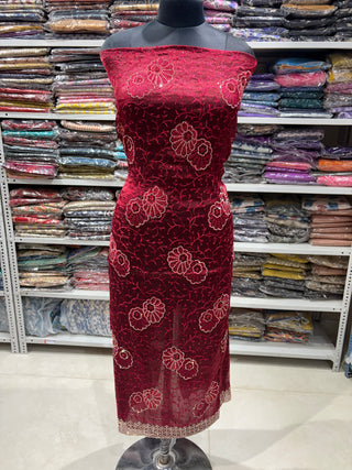Maroon Crushed Shimmer Party Wear Designer Suit fabric with shimmer dupatta