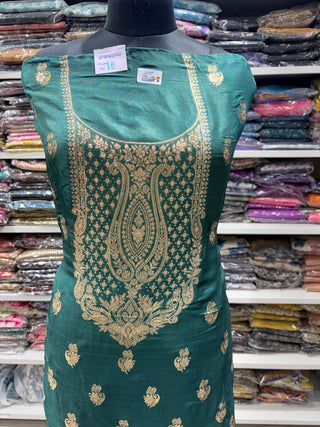 Green Modal Silk Party Wear suit with neck embroidery