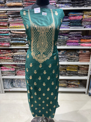 Green Modal Silk Party Wear suit with neck embroidery
