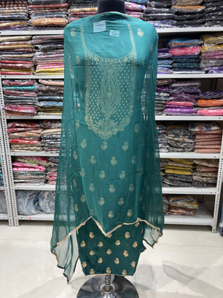 Green Modal Silk Party Wear suit with neck embroidery