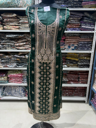 Green Color Crushed Shimmer Party Wear Designer Suit fabric with dupatta