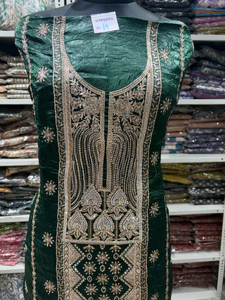 Green Color Crushed Shimmer Party Wear Designer Suit fabric with dupatta