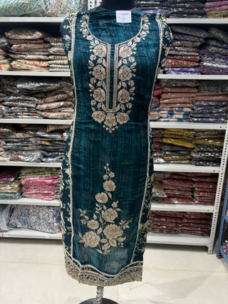 Blue Soft Organza Party Wear Designer Suit fabric with pure chiffon dupatta