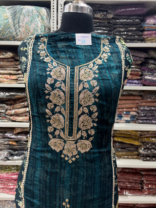 Blue Soft Organza Party Wear Designer Suit fabric with pure chiffon dupatta